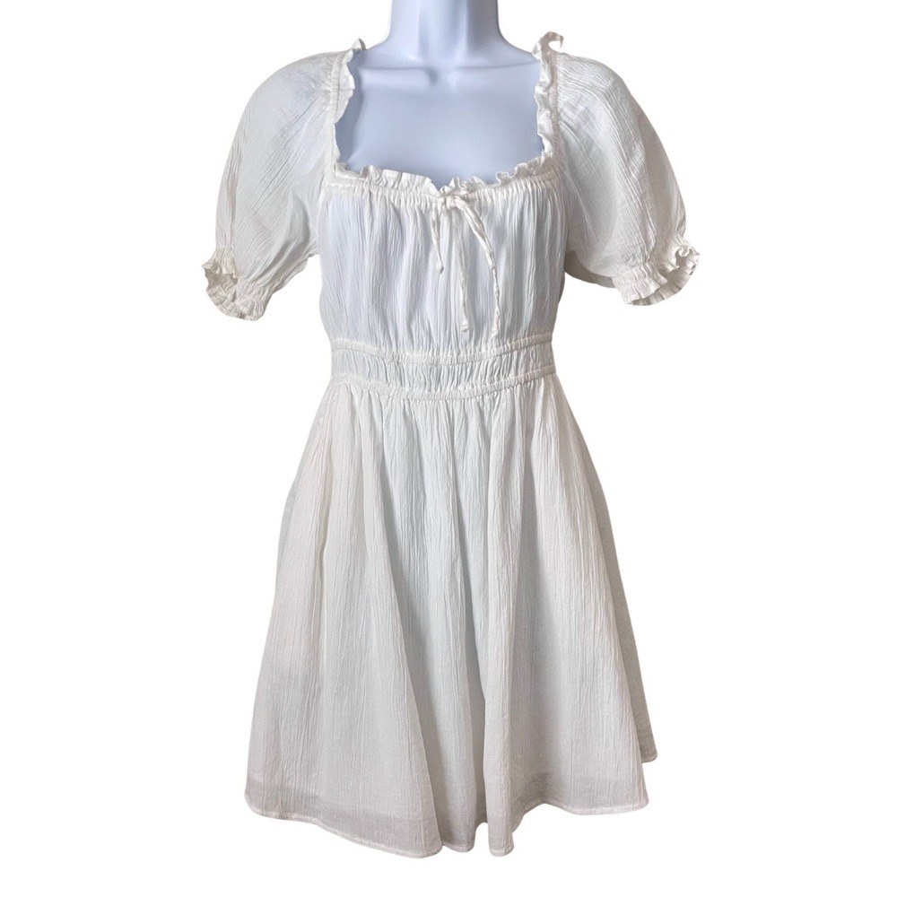 Aerie Dress Womens Small White Milkmaid Mini Puff Sleeve Cottagecore Prairie